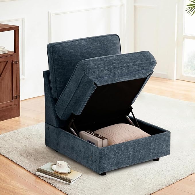 TEKAMON Middle Seat with Storage, Modular Sofa Couch, Blue