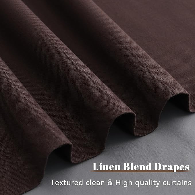 Guken Coffee Linen 100% Blackout Curtains for Living Room 84 Inch Length 2 Panels Set Textured Elegant Black Out Thermal Insulated Soundproof Back Tab Hook Belt Bedroom Cafe Backdrop Drapes 52x84 7Ft