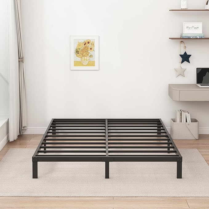 9 Inch Low King Bed Frame Heavy Duty Metal Platform, No Box Spring Needed, Easy Assembly Mattress Foundation, No Noise, Black