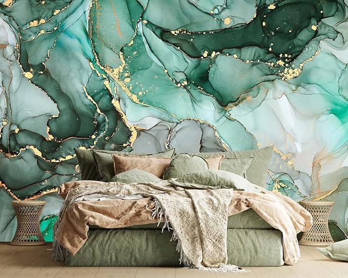 Green Marble Wallpaper Mural Abstract Large Photo Art Wall Murals for Bedroom Living Room (Not Self-Adhesive)