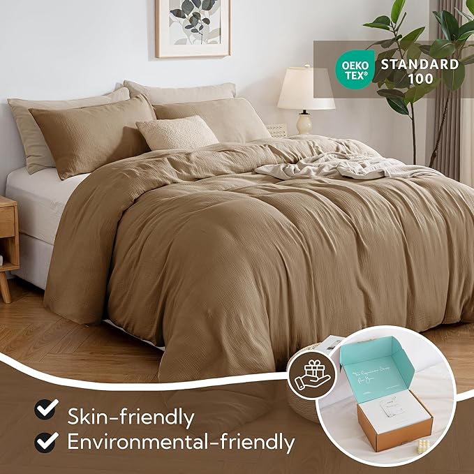 MILDLY Muslin Duvet Cover Twin - 100% Washed Cotton Linen Like Gauze Comforter Cover 2 Pieces Breathable & Lightweight for All Season