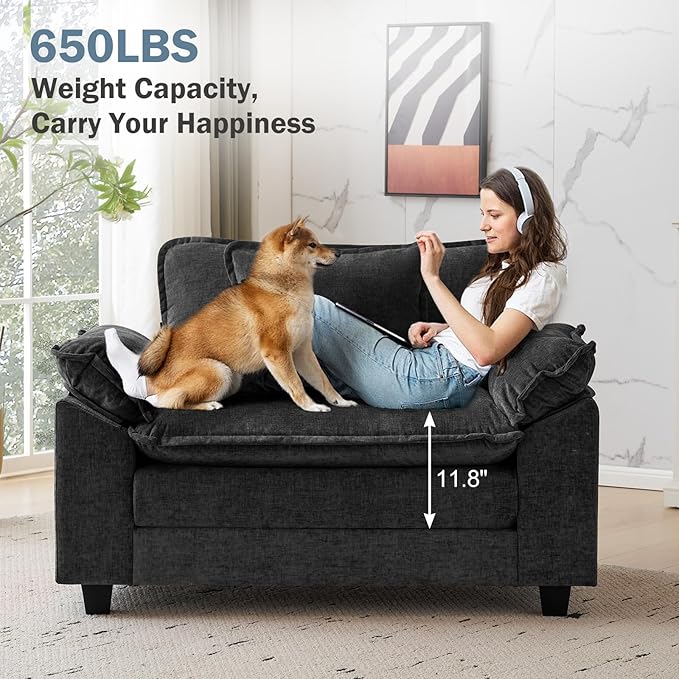 CDCASA Oversized Accent Chair, Chenille Comfy Cloud Sofa Chair with Large Seat and Upholstered Armrests, Modern Extra Wide Armchair Reading Chairs for Bedroom, Living Room,Set of 2,Black