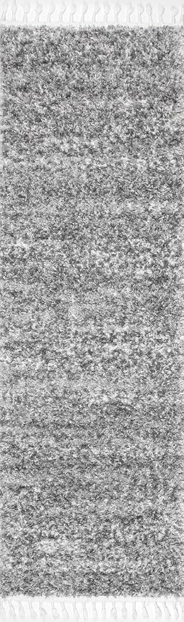 nuLOOM Brooke Shag Tasseled Area Rug - 2'6" x 10' Runner Shag Rug Casual Grey/Ivory Rugs for Living Room Bedroom Dining Room Nursery Entryway Hallway