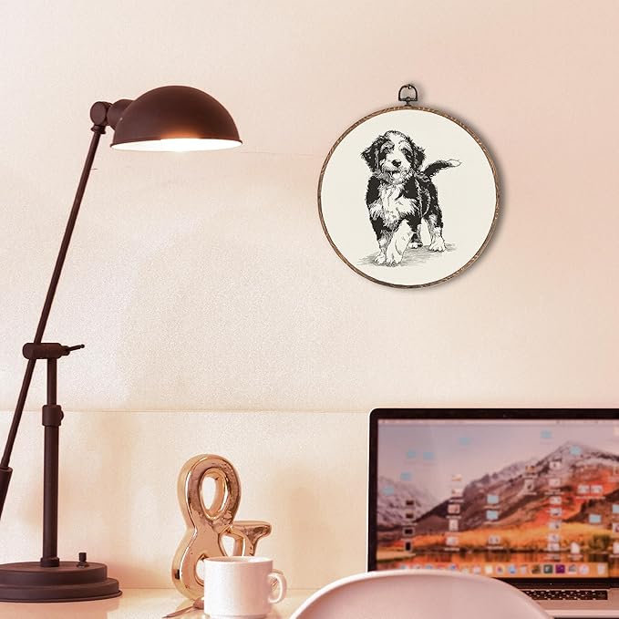 Vintage Bernedoodle Round Wall Art Framed, Retro Weiner Dog Round Wall Decor, Bernedoodle Weiner Dog Gifts Hanging Canvas Print Wall Sculpture for Bedroom Living Room Decor, 10x10 Inch