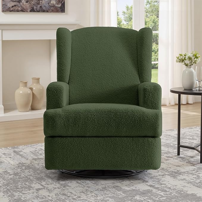 UIXE Swivel Glider Recliner Chair for Adults, Boucle High Back Accent Chair Nursery Rocker for Living Room, Upholstered Manual Reclining Sofa Seating with Deep Seat - Green