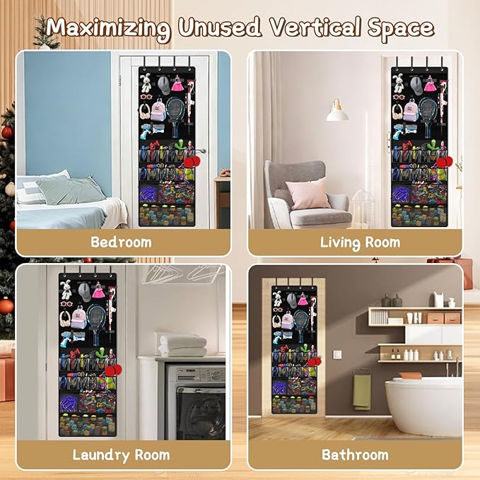 Over the Door Organizer for Building Blocks, Kids Toys Storage with Pockets and Slots for Stuffed Animal, Foam Blasters, Darts, Door Organizer hanging for Toys Storage, Kids Game Rooms