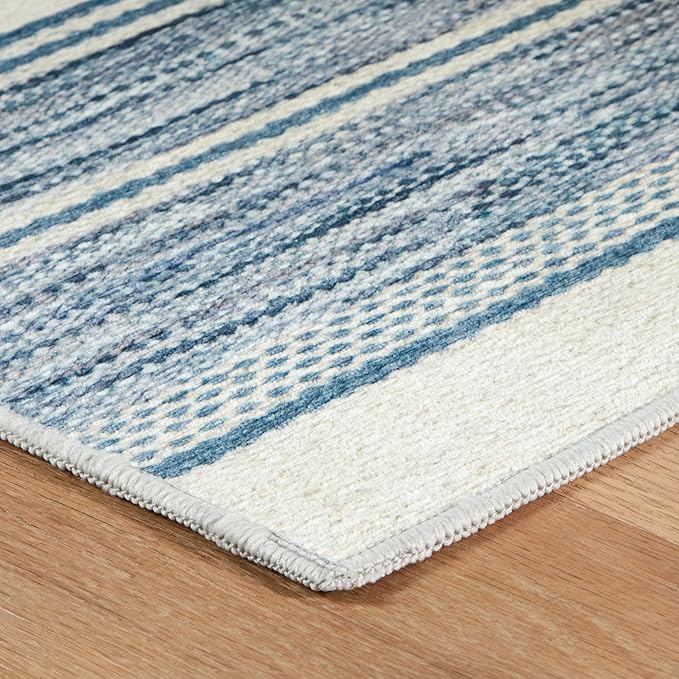 Dash & Albert Ellington Stripe Blue Machine Washable Rug, 3 X 5 Feet, Blue Stripe Pattern