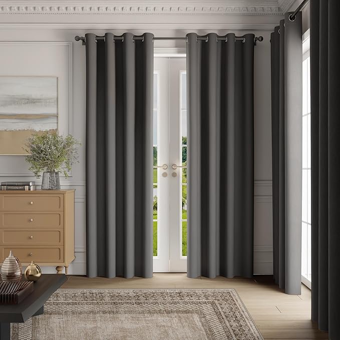 NICETOWN Grey Light Blocking Curtains 63 Inches Long 2 Panels for Living Room, Bedroom, Office Thermal Insulated Blackout Drapes Solid Grommet Noise Reducing Window Curtains, W40
