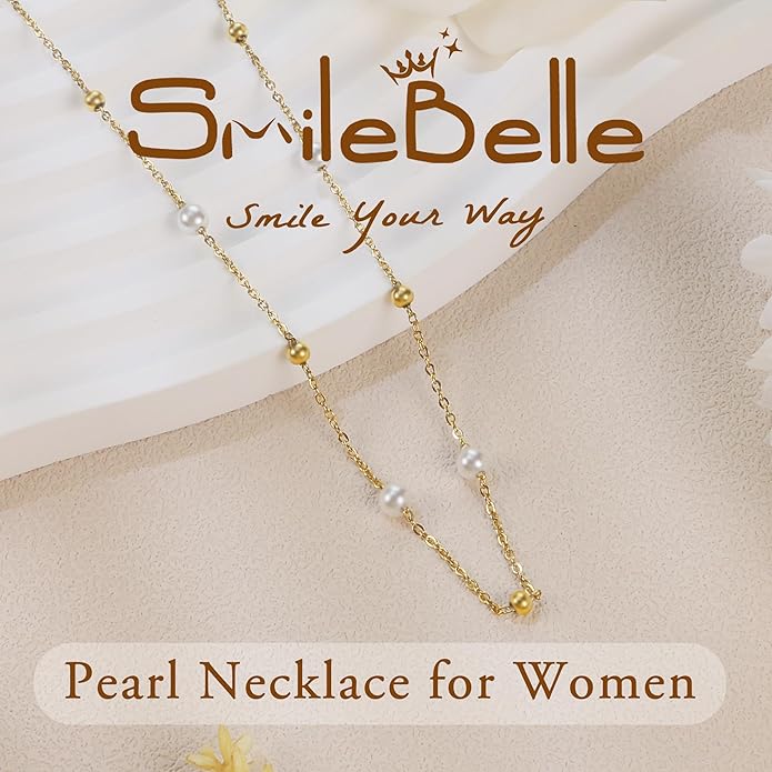 SmileBelle Pearl Necklaces for Women, Daisy Pearl Choker as Christmas Stocking Stuffers for Teens, Silver Daisy Pearls Jewelry Trendy Stuff Birthday Gifts 3 Pearls White Necklace as Wedding Jewelry