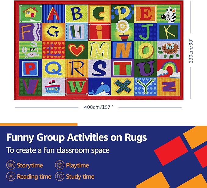 Classroom Rug Elementary Kids Carpet 24 Spots Alphabet Rug ABC Carpets for Preschool, Kindergarten, Daycare Nursery Decor, 7.5 x 13 ft