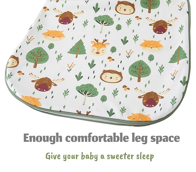 Baby Sleep Sack 1.0 Tog, 100% Cotton 2 Pack Wearable Blanket Sleeping Bag for Babies and Newborn, XL(18-24M), Forest Animals+Green