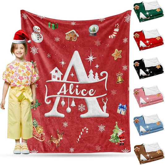 Ship Next Day, Custom Christmas Blanket - Merry Christmas Personalized Blanket, Xmas Gifts for Family Mom Dad Daughter Son Grandkids, for Teen Girls Women Man, Stocking Stuffers