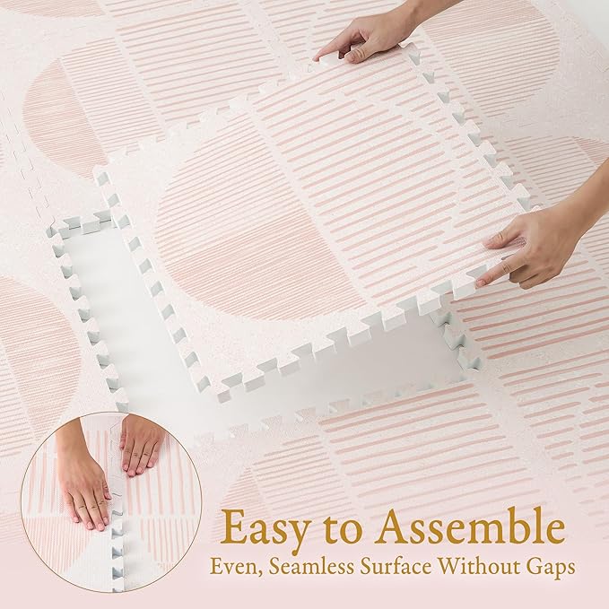 PopsyKosy Premium Baby Floor Play Mat - Extra Thick & Cushioned 1 inch Playroom Foam Mat, Non-Toxic Odorless - 6 Tiles - Spacious 6x4 ft. - Stylish & Large, Waterproof for Kids & Toddlers - Cream Pink