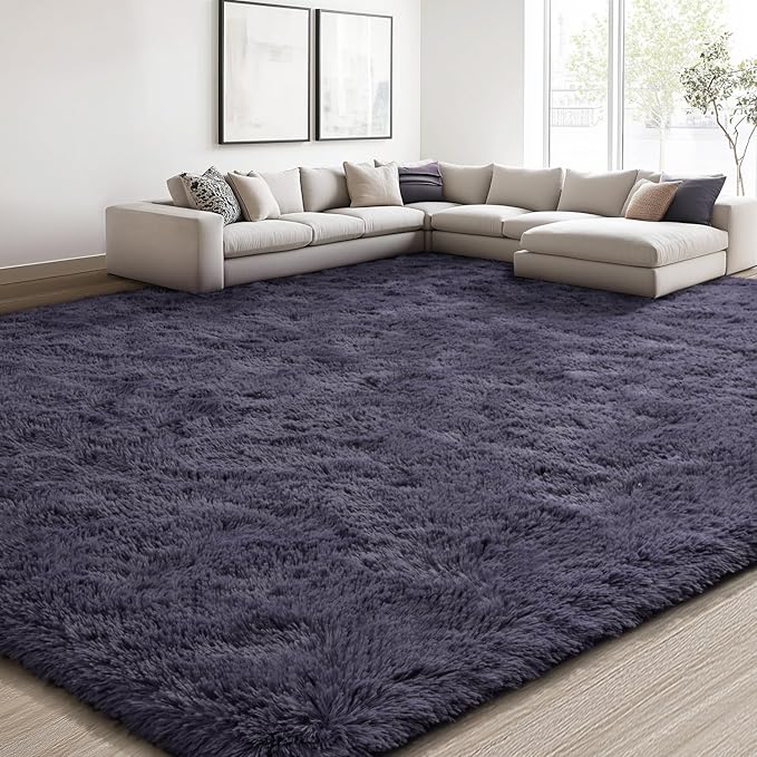 EVOIONOS 8x10 Washable Large Area Rug for Living Room, Fluffy Shag Rug for Bedroom, Ultra Soft Plush Non Slip Carpet for Indoor Floor Bedside Nursery Kids Girls Room Home Decor Aesthetic, Gray Purple