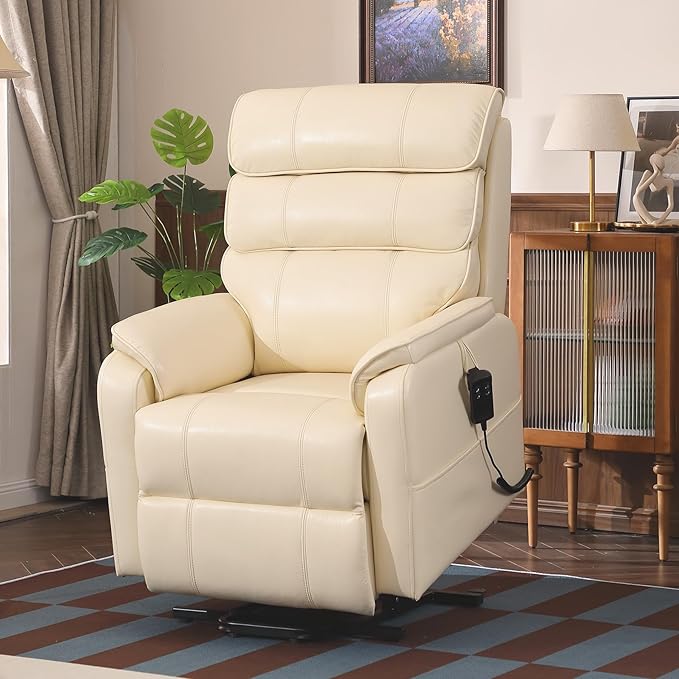 DYNOX 350 LBS Power Lift Recliner Chair for Elderly, Medium Size Dual Motor Lay Flat Infinite Positions Recliner with Heat & Massage(9188,Genuine Leather,Camel)