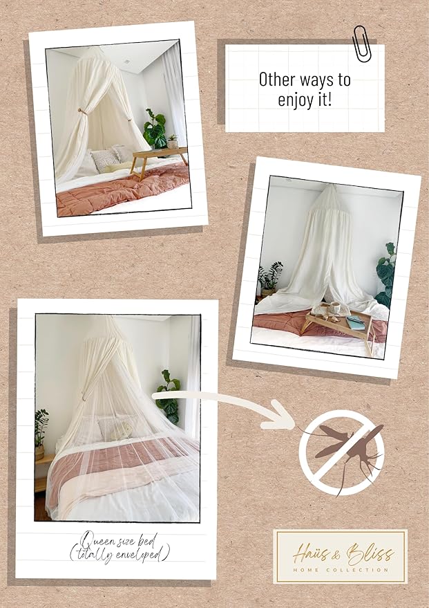 Haüs & Bliss Bed Canopy for Princess - Bed Curtain for Kids - Playing Tent - Hanging Tent for Bed - Reading Nook - Canopy for Bedroom Decoration - Mosquito net Included (White)
