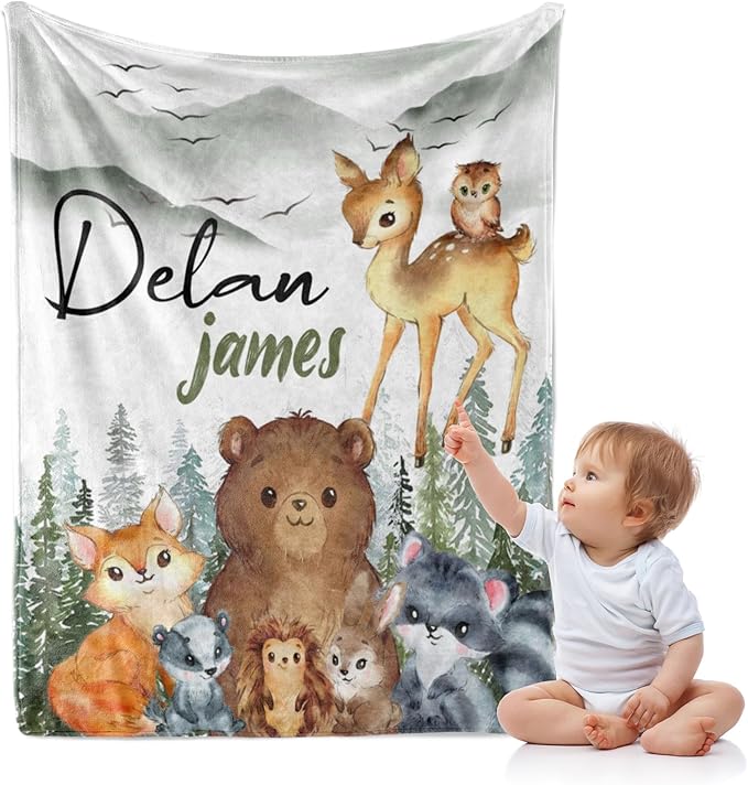 J&SBGFT Personalized Baby Blanket for Boys, Custom Name Receiving Blanket for Toddlers, Kids Nursery Stroller Crib Decor Throw 30"x40", Color18