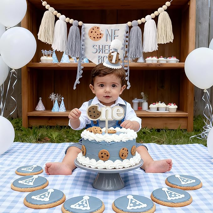 Cookies One Sweet Boy High Chair Banner For Cookies Theme 1st Birthday Party Decorations With Birthday Hat