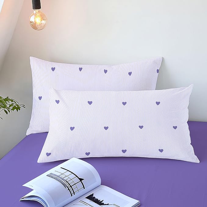 Purple Heart Duvet Cover Twin Size Cute Heart Pattern Bedding Set 3Pcs Love Printed Reversible Soft Microfiber Coquette Comforter Cover with Zipper Closure and 2 Pillowcases