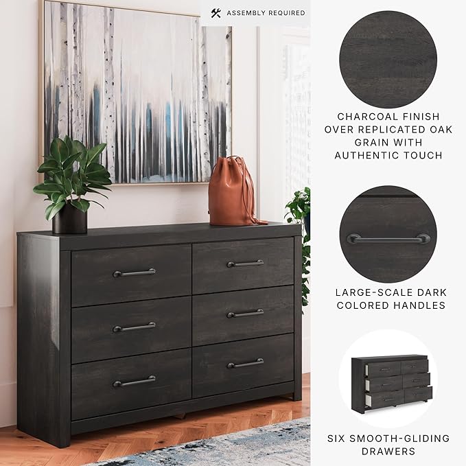 Signature Design by Ashley Delmorta Rustic 6-Drawer Dresser with Safety Stop, Gray