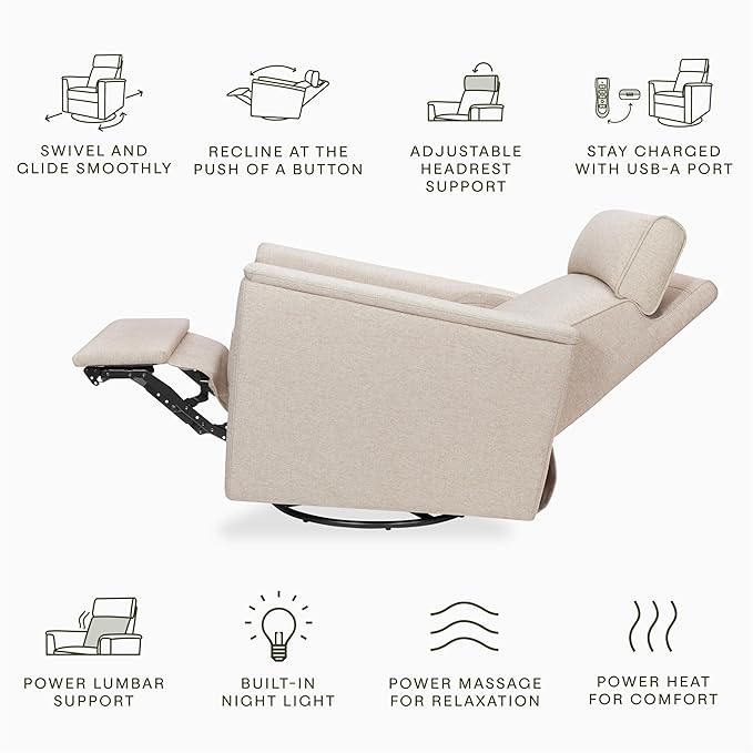 Namesake Willa Deluxe Power Recliner & Swivel Glider with Heat & Massage in Performance Beach Eco-Weave, Built-in USB Charging Port, Greenguard Gold & CertiPUR-US® Certified