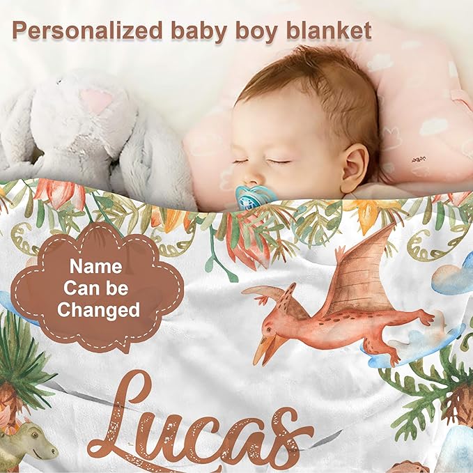 J&SBGFT Custom Baby Blanket for Boys, Name Personalized, Receiving Blanket for Toddlers & Kids, Nursery Stroller Crib Decor Throw, 30"x40", Color:5
