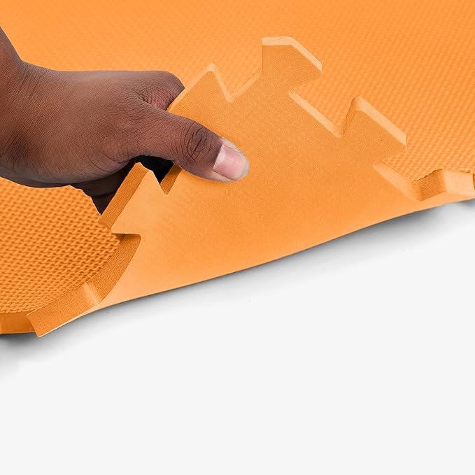 FlooringInc's 1/2" Soft Non-Toxic Baby Play Mat, Toddler Playmat, Colorful Puzzle PlayMat, Floor Mats for Kids & Babies, EVA Foam Interlocking Tiles for Nursery & Playroom | Orange, 12 Tiles, 48 Sq/Ft