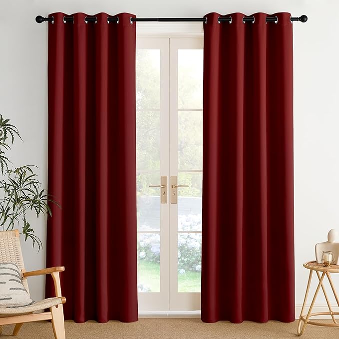 NICETOWN Burgundy Red Curtains for Living Room 84 inches Long 2 Panels, Thermal Grommet Curtains for Living Room, Noise Reducing Privacy Window Treatment Shades for Nursery, Laundry Patio, W52