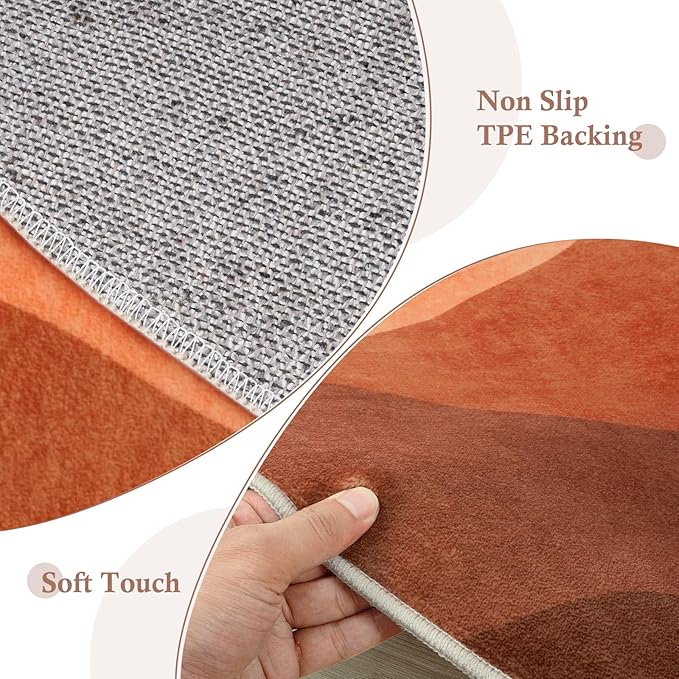 Round Area Rug 4ft, Mountain Circle Rug Print Round Kitchen Rugs Non Slip Washable Entryway Rug, Low Pile Soft Circular Carpet for Living Room Bedroom Decor(Brunt Orange)