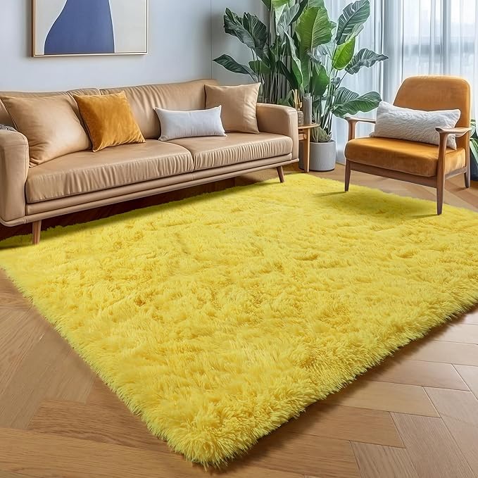 ONASAR Yellow Rugs for Living Room Bedroom, 5x8 Washable Fluffy Bedside Area Rug, Soft Plush Shaggy Indoor Floor Carpet for Nursery Kids Girls Boys Teen Dorm Home Office Decor Aesthetic