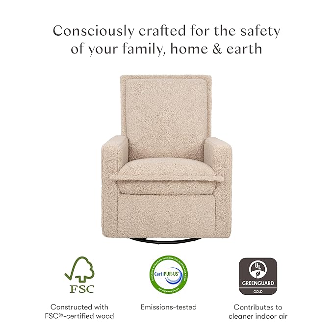 Babyletto Cali Flange Recliner and Swivel Glider in Chai Shearling, Water Repellent & Stain Resistant, Greenguard Gold and CertiPUR-US Certified