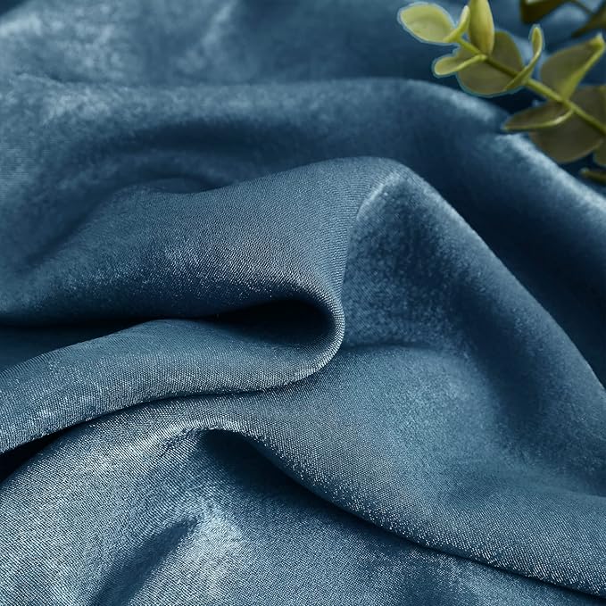 Melodieux Dark Blue Velvety Semi Sheer Curtains 96 Inch Length for Bedroom, Living Room Natural Cotton Texture Rod Pocket Window Sheer Drapes, 52 by 96 Inch (2 Panels)