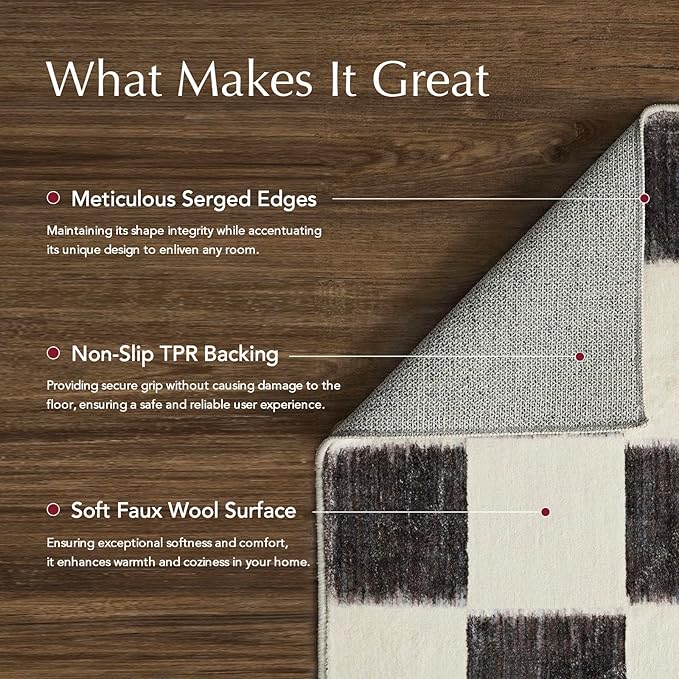 EverGrace Checkered Plaid Area Rug 6x9, Soft Faux Wool Rugs Washable Anti Slip Rugs Large Rug Carpet for Entryway Bedroom Living Room Hallway Kitchen and Laundry Room, Black and White