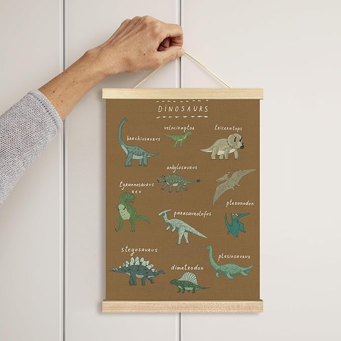 BCUANGD Dinosaur Dino Wall Decor - Brown Baby Toddler Boys Room Wall Art Poster Hanger with Wood Frames, Inspirational Wall Hanging Canvas Decor for Kids Room Nursery Bedroom, 12x16 Inches