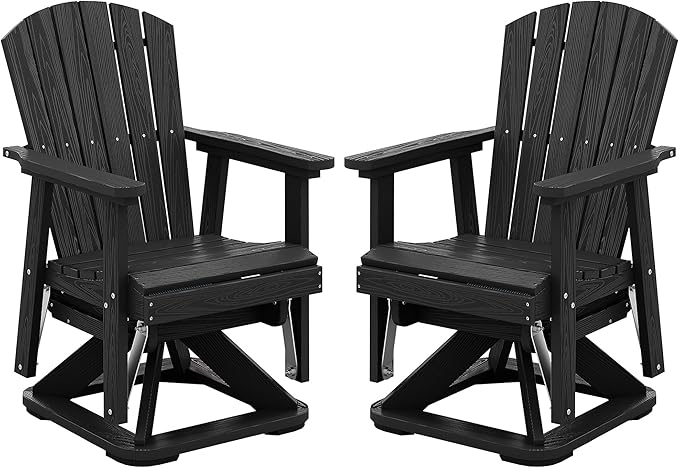 SERWALL Adirondack Swivel Glider Chair, HDPE Swivel Glider Set of 2 for Outdoor, All-Weather Glider Chair for Porch, Balcony, Midnight Black