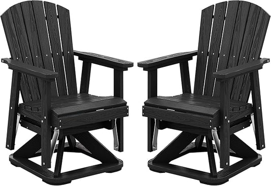 SERWALL Adirondack Swivel Glider Chair, HDPE Swivel Glider Set of 2 for Outdoor, All-Weather Glider Chair for Porch, Balcony, Midnight Black