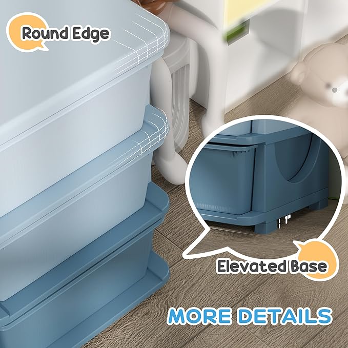Qaba 3 Tier Kids Storage Unit, 9 Drawer Chest Toy Organizer Plastic Bins for Kids Bedroom Nursery Kindergarten Living Room for Boys Girls Toddlers, Blue