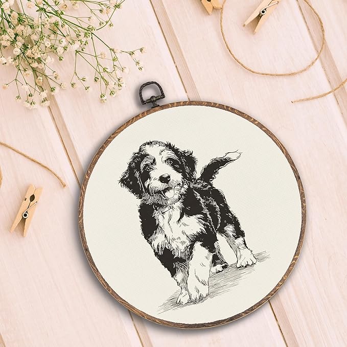 Vintage Bernedoodle Round Wall Art Framed, Retro Weiner Dog Round Wall Decor, Bernedoodle Weiner Dog Gifts Hanging Canvas Print Wall Sculpture for Bedroom Living Room Decor, 10x10 Inch