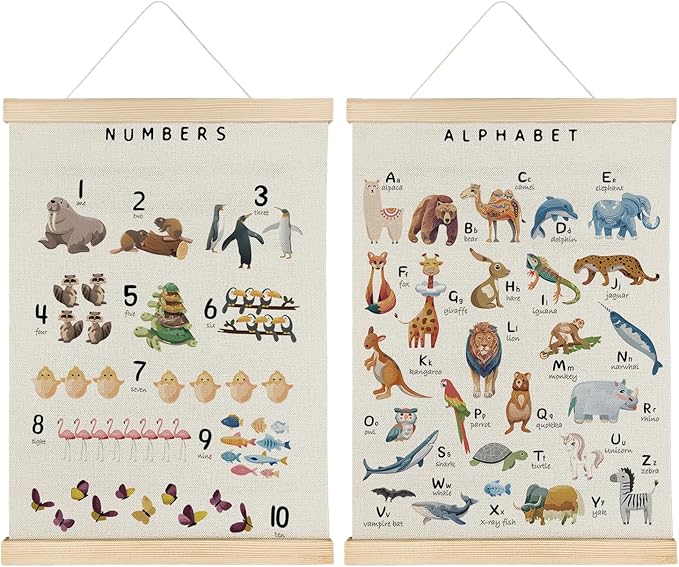 SereneHanctuary Animal Alphabet Numbers Poster Hanger Frame,Educational Abc Number Wall Art for Kids Playroom Nursery Room Classroom Decor,12X16Inches