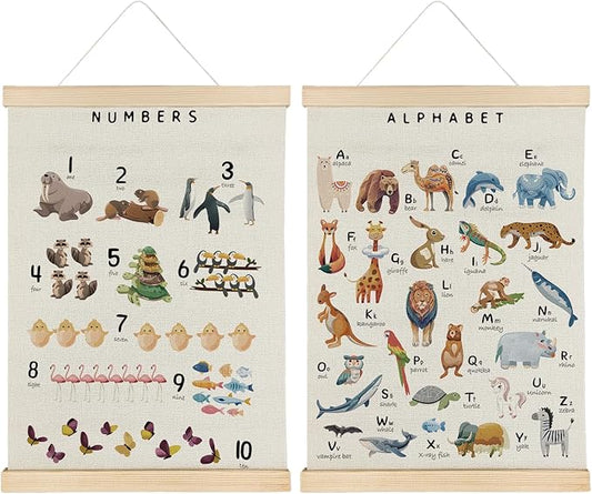 SereneHanctuary Animal Alphabet Numbers Poster Hanger Frame,Educational Abc Number Wall Art for Kids Playroom Nursery Room Classroom Decor,12X16Inches