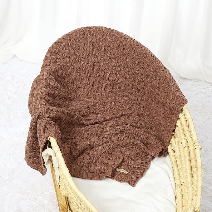 LAWKUL Baby Blankets Knit Cable Babe Blanket Soft Airy Newborn Infant Receiving Swaddling Brown Neutral Crib Stroller 40"x30"