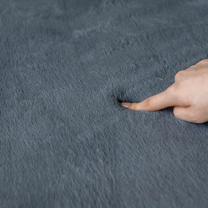 Loartee Faux Rabbit Fur Rug - 1.18" Thick Soft Fluffy Area Rug, Non-Slip Memory Foam Crawling Mat, Dark Gray, 78"x78"