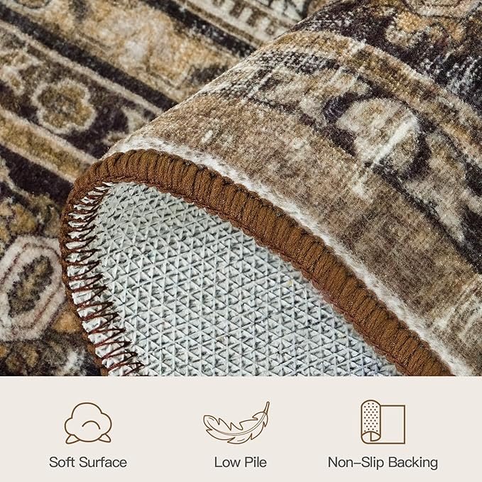 Lofus 8x10 Area Rug for Living Room,Brow Washable Large Rugs with Non-Slip Backing,Soft Neutral Carpets for Bedroom Dining Room Home Office Indoor Nursery