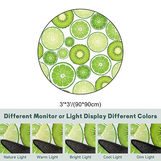 Round Kiwi Fruit Rug Green Circle Rugs for Bedroom Dorm Living Room Chinese Gooseberry Area Rug Floor Mat Pad Doormat Carpet, 3'X3'(90x90cm)