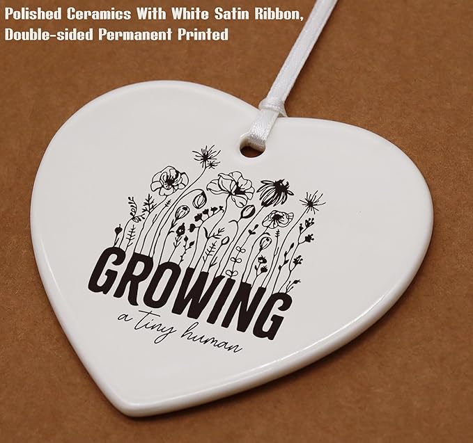 Heart Shaped Christmas Ornament-Baby Announcement Gift-Pregnancy Reveal Keepsake for Expecting Mom-New Mom Present for Baby Coming Soon-Ceramic Ornament Home Decor Growing a Tiny Human