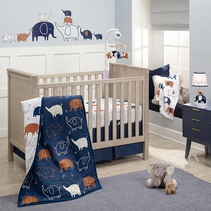 Lambs & Ivy Playful Elephant Blue/White Musical Baby Crib Mobile Soother Toy