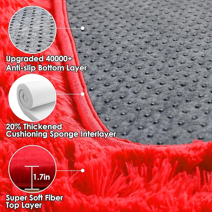 ONASAR Red Area Rugs for Bedroom Living Room, Washable Fluffy 4x6 Indoor Bedside Floor Throw Rug, Soft Plush Shaggy Carpet for Nursery Kids Girls Boys Teen Dorm Home Office Decor Aesthetic