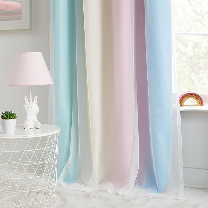 100% Blackout Curtains with Sheer Overlay Mix and Match Double Layer Drapes 84 Inch Long 2 Panels for Room Bedroom Ombre Rainbow Grommet Window Treatment with Tiebacks