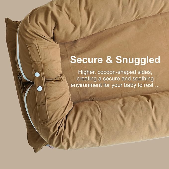 CooCooBaby Deluxe Infant Lounger, Baby Nest Cover for Baby Girls & Boys, Newborn Essentials for Baby 0-12 Months, 100% Cotton (GoldenBrown)