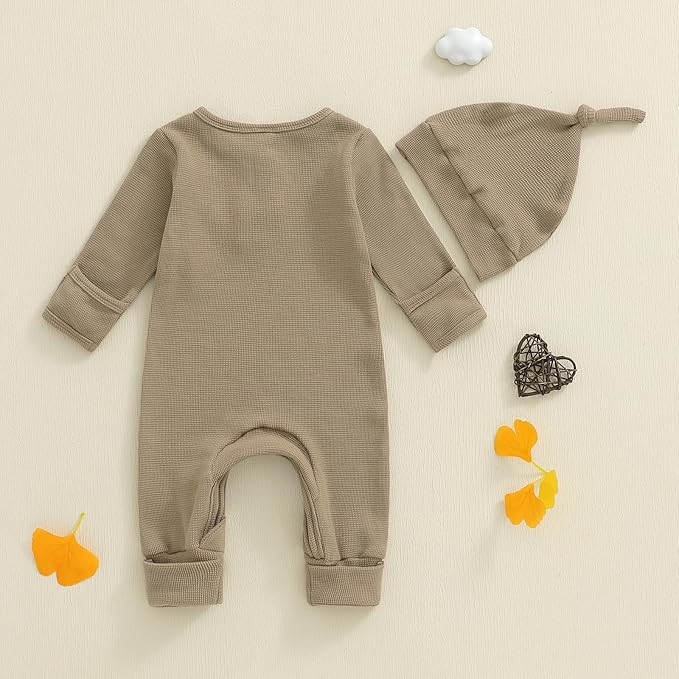 Newborn Knit Romper Hat 2 Pieces Button Up Footed Jumpsuit Baby Boy Clothes Photography Coming Home Outfit